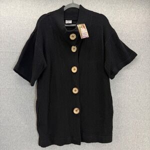CMC Color Me Cotton Womens Medium Black Cardigan Topper Sweater Button Front NWT